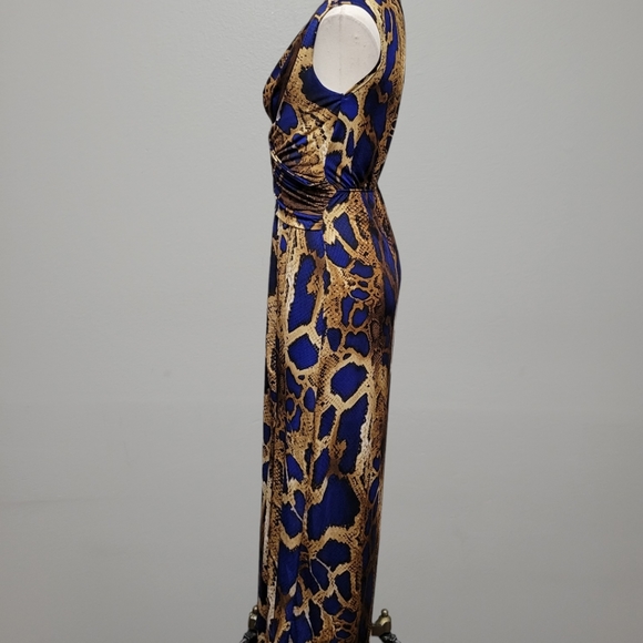 Venus blue reptile combo plunging grecian maxi dress size small - Picture 5 of 9